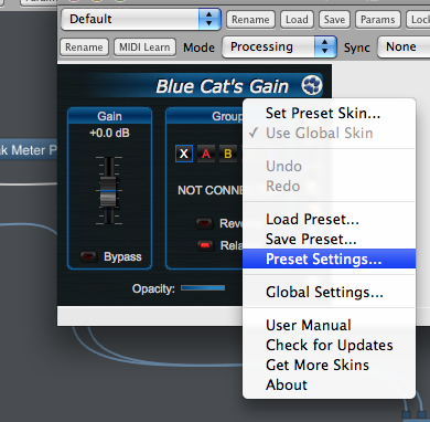 Step 08 - Open the preset settings for the gain plugin